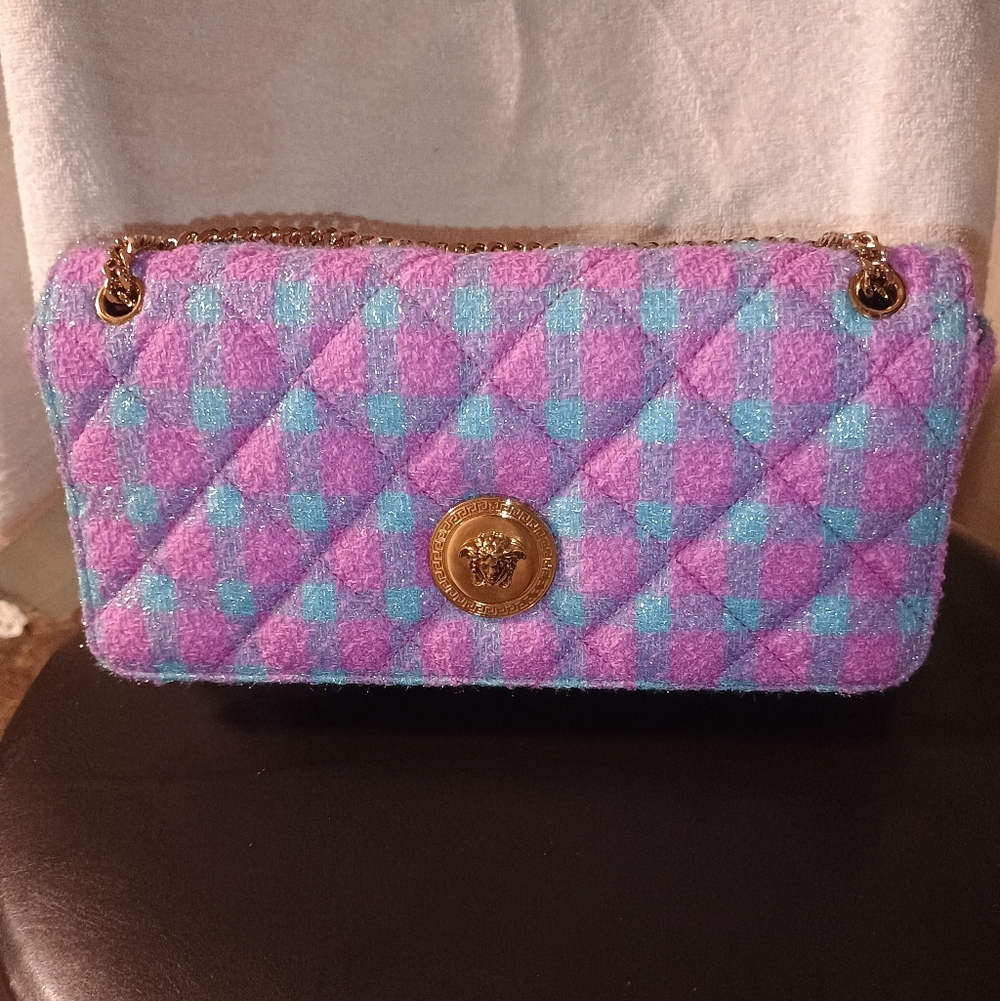 🚨 SOLD LIVE🚨 PristineCondition Versace Tweed Bag W/COA (Pink & Blue)